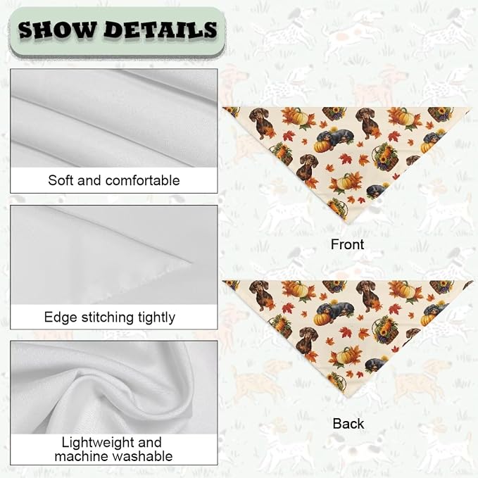 Jeiento Dachshund Dog Bandana Reversible Pet Scarf Bib Adjustable Maple Leaf Bandana Triangle Bibs, Polyester