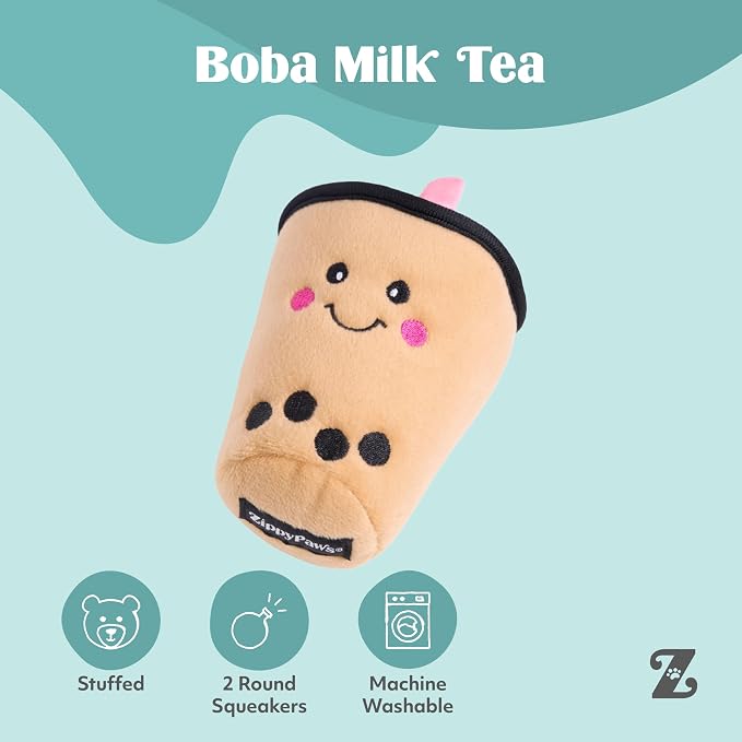 ZippyPaws NomNomz Dog Squeaky Toys to Keep Them Busy - Boba Milk Tea | Funny Food Plush for Small & Medium Dogs, Cute Stuffed Puppy Toy, Pet Products, Gift for Dogs of All Breeds, Soft and Cuddly