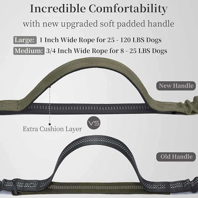 iYoShop Hands Free Dog Leash with Zipper Pouch, Large, Military Green | Waist Leash, Dual Padded Handles, Shock-Absorbing Bungee, Adjustable Waist Belt, Walking and Running