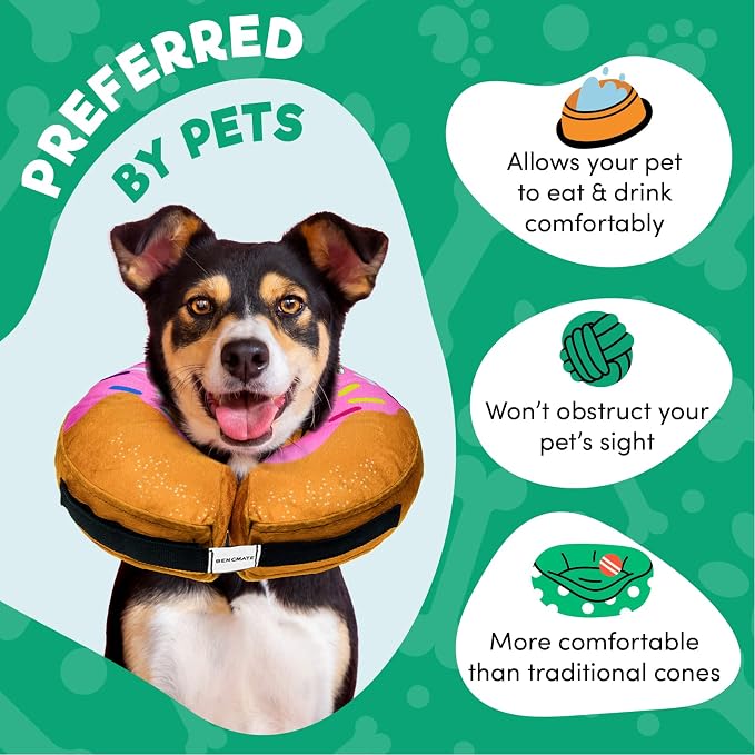 BENCMATE Inflatable Dog Cone Collar Alternative After Surgery XLarge | Soft Dog Cone for Small Medium Large Dogs and Cats, Doggie Neck Donut Recovery ECollar to Stop Licking,Donut-Strawberry
