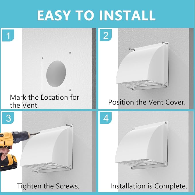 HG Power 4 Inch Dryer Vent Cover Outside with Removable Screen, White