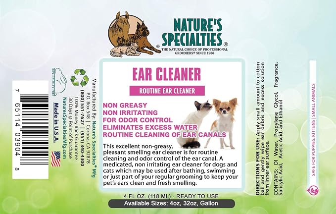 Nature's Specialties Dog Ear Cleaner Medicated Solution, 4 oz