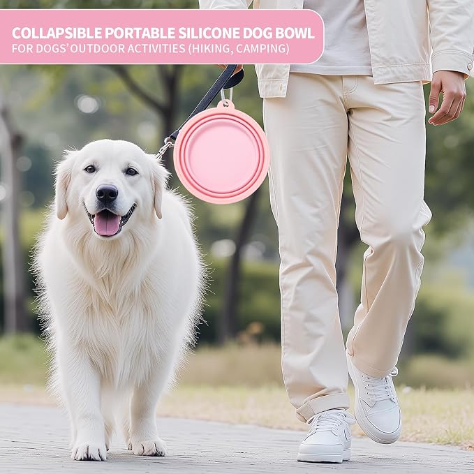 SLSON Macaron Collapsible Dog Bowl, 2 Pack, Large, Coral & Light Grey