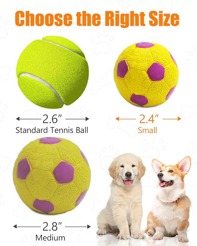 Squeaky Dog Balls, Interactive Funny Puppy Chew Toys for Fetch Play to Keep Them Busy, Latex Rubber Pet Tennis Soccer Ball Toy Bundle (8 Pack) for Puppies Small Breed Dogs