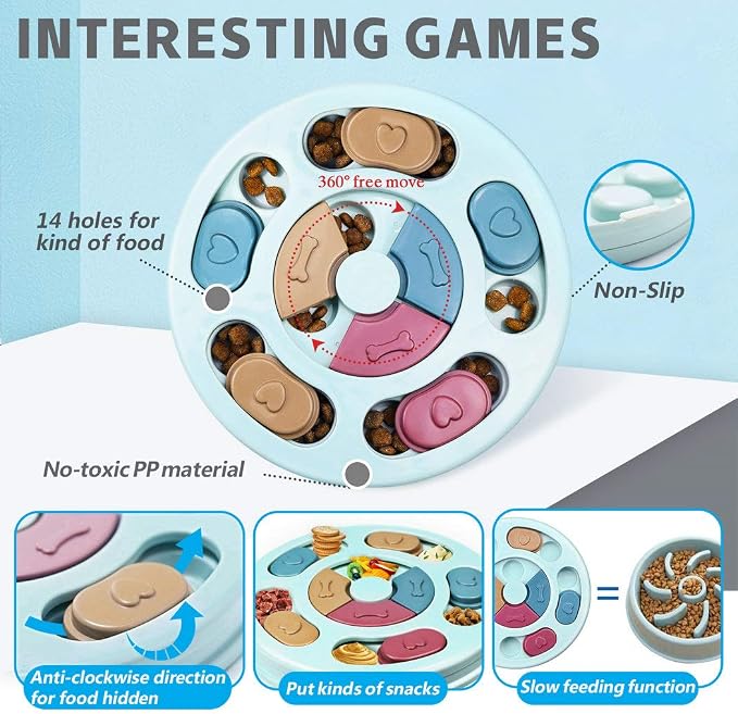 Joansan Interactive Dog Puzzle Game Toys, Dog Enrichment Toys for Puppy Mentally Stimulating Treat Dispenser Dog Treat Puzzle Feeder for Small,Medium and & Large Dogs Treat Training (Blue)