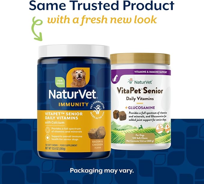 NaturVet VitaPet Senior Daily Vitamin Dog Supplements - 120 Ct | Glucosamine, Includes Full-Spectrum Vitamins, Minerals, Joint Support for Older, Active Dogs, Soft Chews