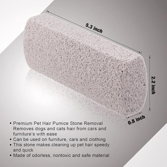 2 Pieces Pet Hair Remover for Cat Hair Removal Pumice Stone Tool Carpet Dog, 5.3 Inches, Pumice, Gray