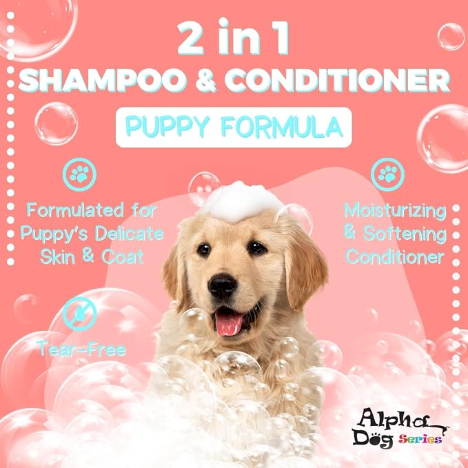 Natural Puppy Shampoo and Conditioner Tear Free with Aloe Vera, pH-Balanced Shampoo for Puppies, Tearless Dog Shampoo and Conditioner, Puppy Wash Sensitive Skin 26.4 Oz (6 Pack)