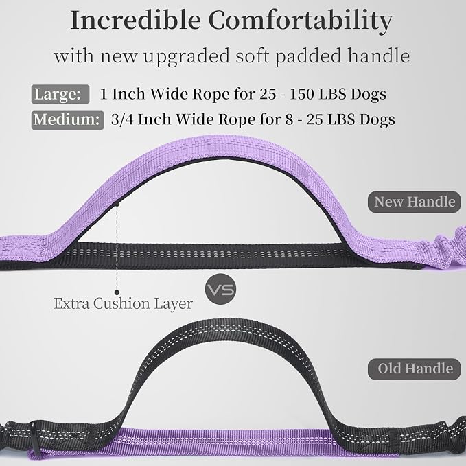 iYoShop Hands Free Dog Leash with Zipper Pouch, Large, 25-120 lbs, Lavender | Waist Leash, Dual Padded Handles, Shock-Absorbing Bungee, Adjustable Waist Belt, Walking and Running