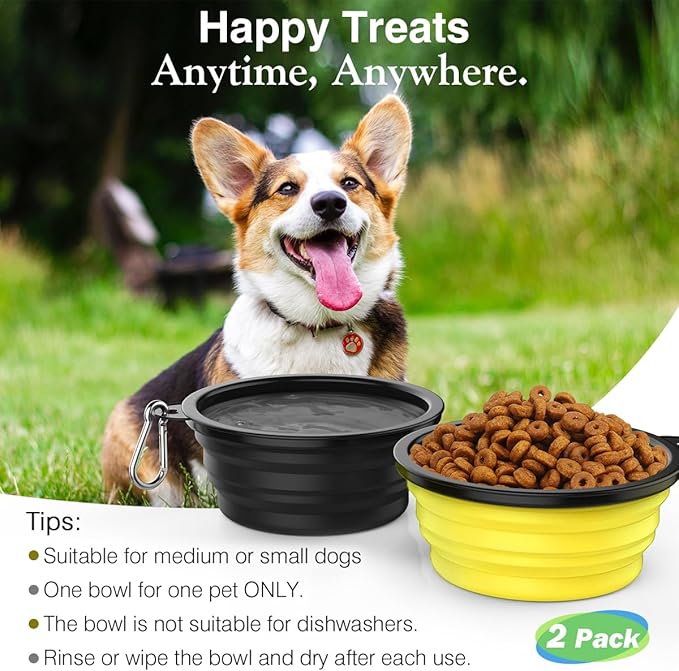 Pawaboo Collapsible Dog Bowls, 2 Pack, 1000ml, Yellow+Black