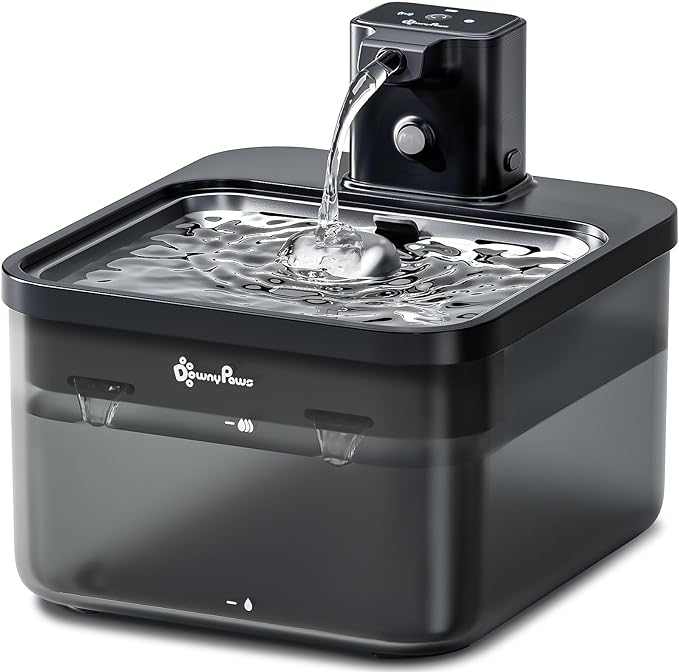 DownyPaws Cat Water Fountain Cordless, 84oz/2.5L Fursink Wireless Pet Water Fountains for Cats Indoor, Battery Operated Cat Drinking Fountain with Motion Sensor, Ultra Quiet Pump, BPA-Free, Black Pro