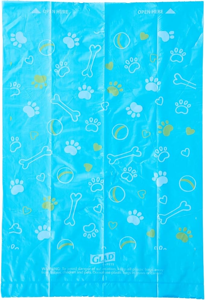 Glad for Pets Scented Dog Waste Bags, Tear-Resistant Pet Poop Pick-up Bags with Leak Protection, Lemon Fresh Scent, Fun Multicolor Bag Designs, 6 Rolls, 90 Bags Total