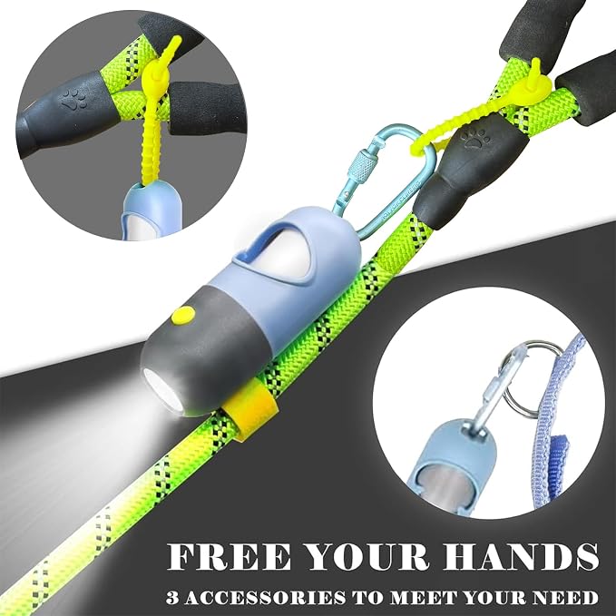 Dog Poop Waste Bags Holder with LED Flashlight|Cute Doggie Poo Bags Dispenser for Pet Leash|Trash Waste Bags Carrier with Potty Bags Clip Fastener LR44 Button Cells Included(2 Pack) (Sky Blue)