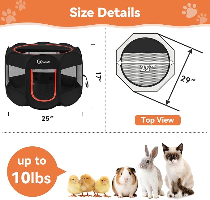 Siedihit Black Dog Cat Playpen, Puppy Pet Playpen Indoor for Small Dog Crate Tent Cage Outdoor, Portable Pop Up Dogs Enclosure Kennel with Carrying Case for Dogs/Cats/Rabbits