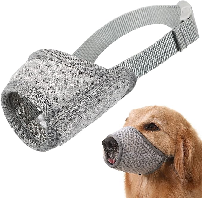 Dog Muzzle, Puppy Soft Mesh Muzzles for Grooming Biting Chewing | Breathable Muzzle for Large Dogs Labrador Retriever, For Vet Visits, Nail Trimming, Allows Panting Drinking | Grey, XL