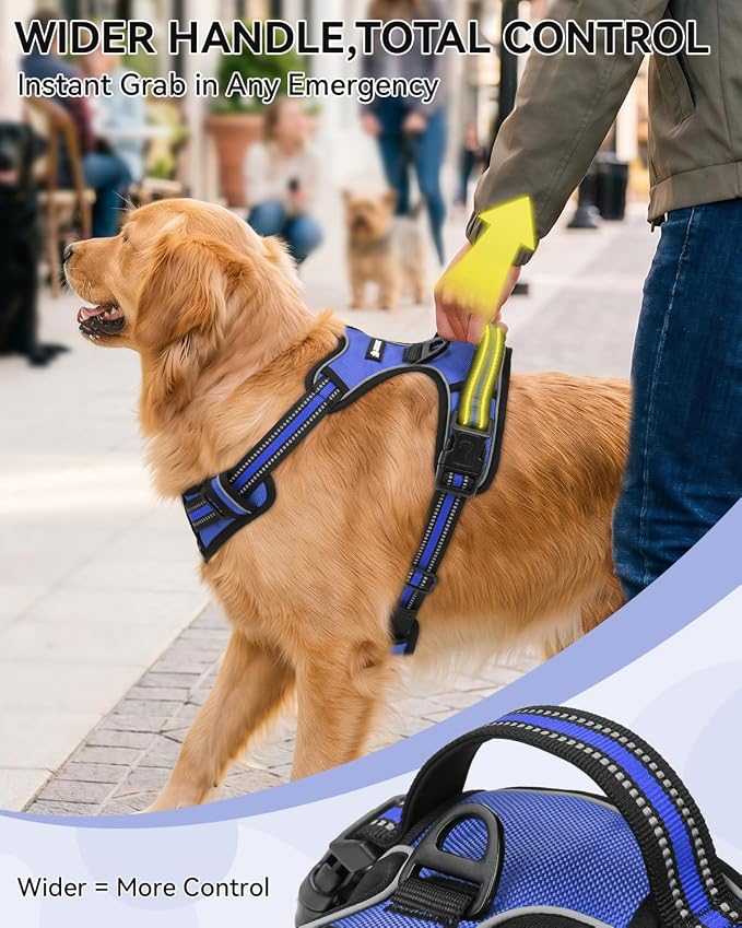 Joytale No Pull Dog Harness & Seat Belt, Easy On 3-Buckle, XL, Navy Blue | Front Clip Reduces Pulling, Escape-Resistant Design, Adjustable Fit, Soft Padding for Comfort, Secure Tether for Safer Travel