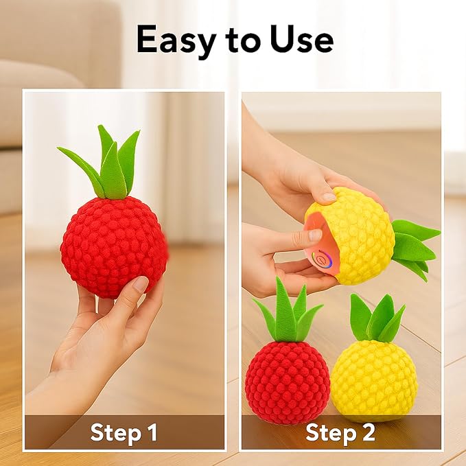 2 Pack Dog Ball Covers, Plush Tomato and Pineapple Sleeves for Moving Balls | Soft Protective Sleeves for Automatic Rolling and Bouncing Dog Balls, Fun Replacement Covers for Small, Medium and Large Dogs