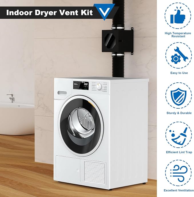 Dryer Duct Lint Trap, Metal Dryer Lint Trap Indoor Dryer Vent Kit Lint Catcher Collector Box with 4" Flexible Exhaust Hose Stainless Steel Clamps Aluminum Foil Tape Cleaning Brush 2 Filter Screens