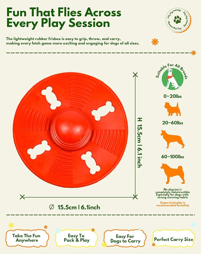 Deeow Squeaky Natural Rubber Dog Flying Disc/Frisbee/Flyer-6.5'' Spaceship | Water-float Natural Rubber Dog Frisbee for Outdoor, Spaceship Shaped 6.5'' Squeaky Interactive Fetch Toy for Anxiety Relief