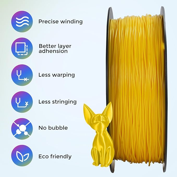 Comgrow TPU Filament 1.75, Flexible 3D Printer Filament, 95A Soft fit Most 3D Printers Dimensional Accuracy +/- 0.02mm TPU Yellow 1kg (2.2lbs)
