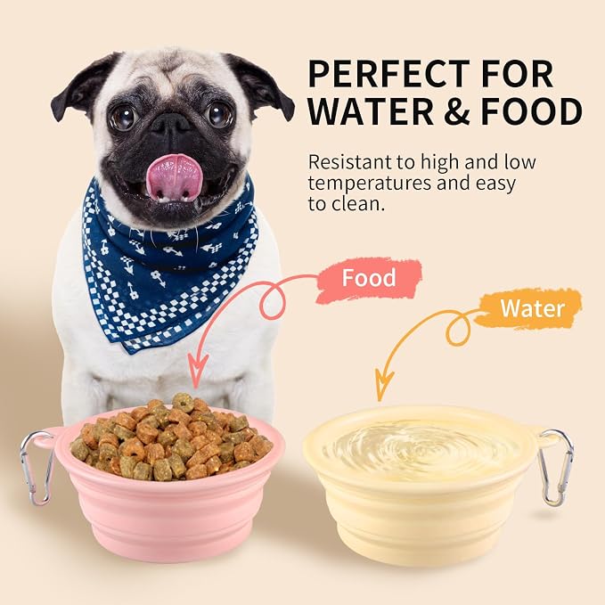 Collapsible Dog Bowls, 2 Pack, Macaron Pink & Yellow