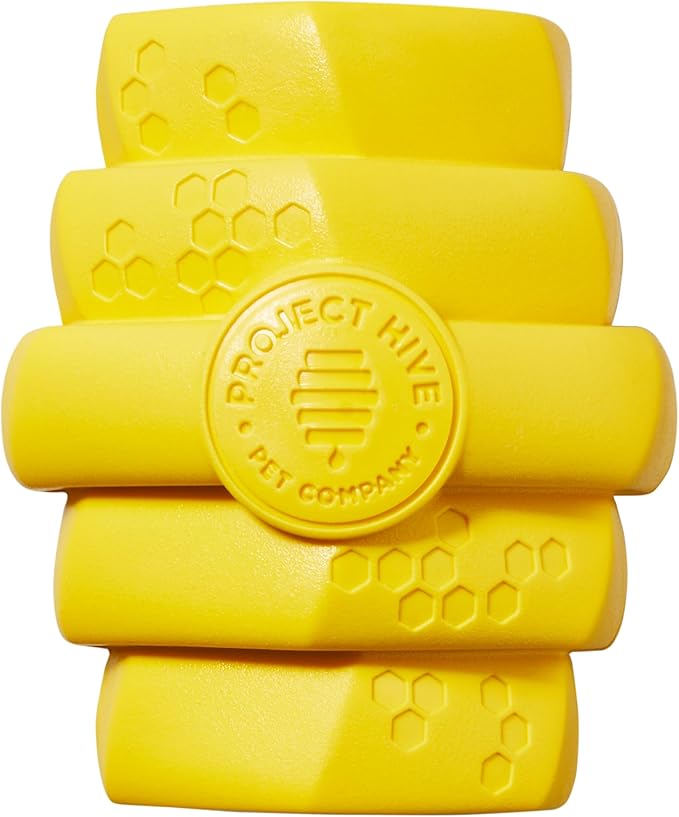 Hive Chew Toy for S/M Dogs – Yellow/Unscented – Chew, Fetch, & Treat-Dispensing Enrichment Toy, Floats, Made in USA, Pairs with Hive Chew Sticks for S/M Dogs for Longer-Lasting Play