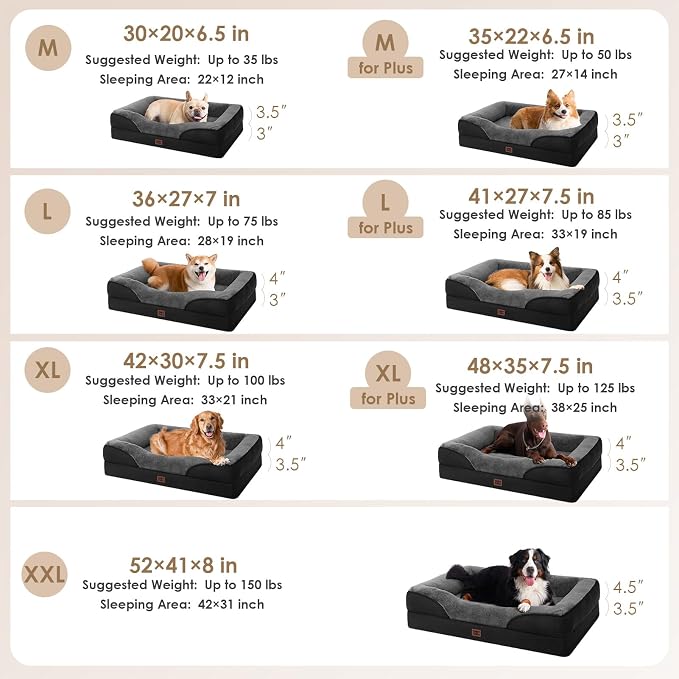 EHEYCIGA Orthopedic Memory Foam Dog Bed - Medium 30x20in, Grey/Black