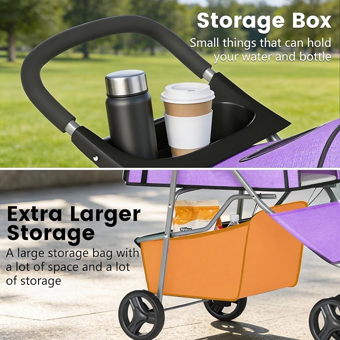 BestPet 3-Wheel Pet Stroller - Purple, Breathable Mesh