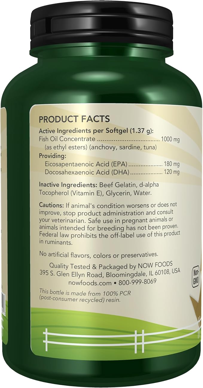 NOW Pet Health, Omega 3 Supplement, Formulated for Cats & Dogs, 180 Softgels