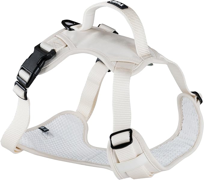 TUG No-Pull Dog Harness, 2 Leash Clips + Padded Handle (Small, Cream) | Water-Resistant Padded Interior | No-Pull Front Clip | Padded Back Handle | Adjustable Straps