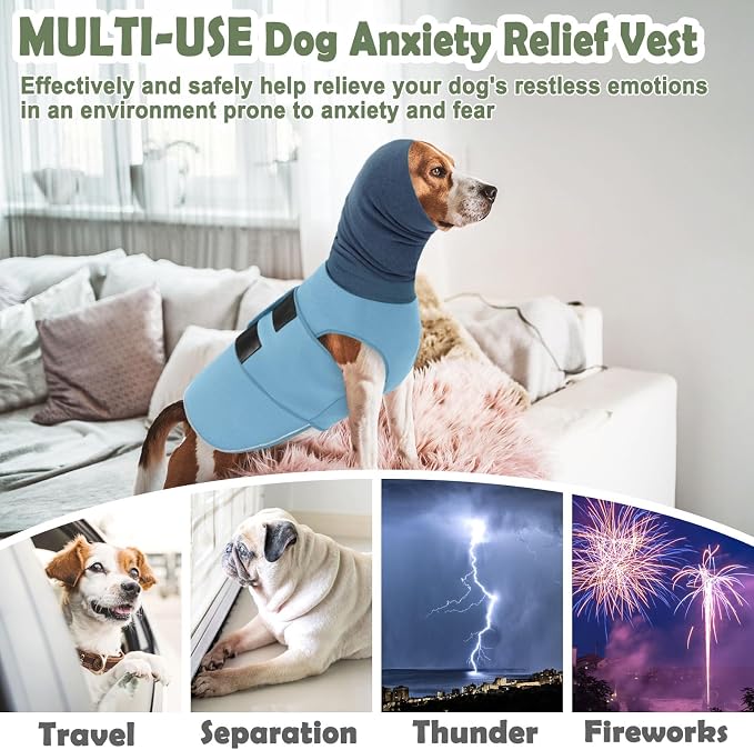 KOESON Reflective & Soft Dog Anxiety Vest with Ear Wraps for Thunderstorm
