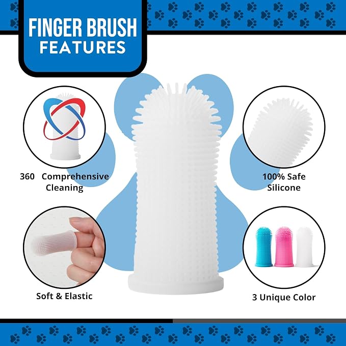 Dog Finger Toothbrush – Soft Silicone Finger Brush for Dogs & Puppies – Gentle Dental Care for Pets – Easy-to-Use Dog Toothbrush for Small, Medium & Large Breeds (Blue/White)