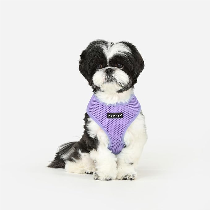 Puppia Soft Dog Harness No Choke Over-The-Head Triple Layered Breathable Mesh Adjustable Chest Belt and Quick-Release Buckle, Violet, Large