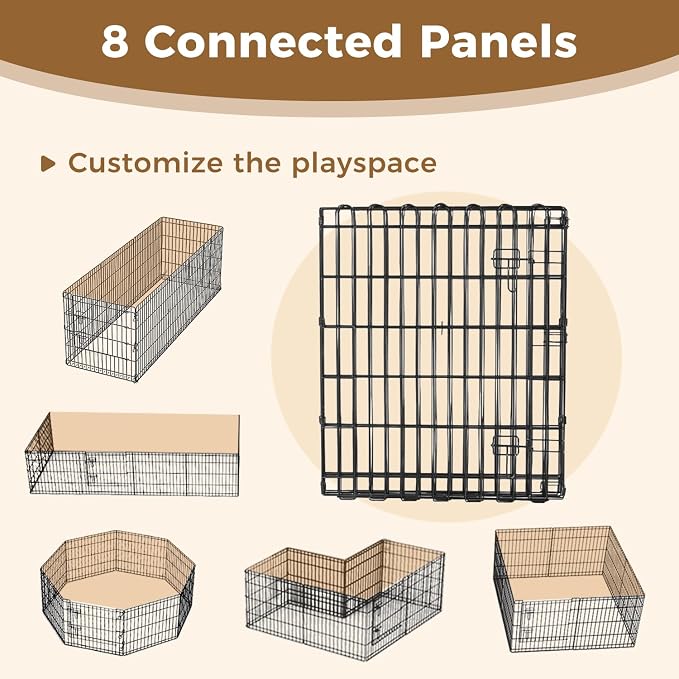 MUTTROS Foldable -24 inch Octagonal Metal Dog Playpen - 8-Panel Exercise Dog Fence with Door, Indoor/Outdoor Dog Corral with Dog Pin for Puppies & Small Dogs, Puppy Gate, Small Black