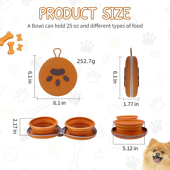 Collapsible Dog Bowls, 2-in-1 Double Bowl, 25oz, Green