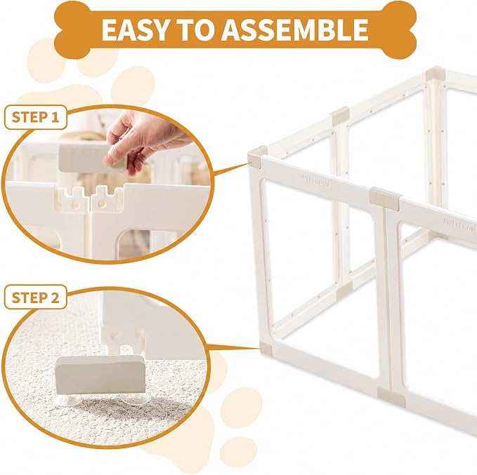 2PCS Extension Kit for Acrylic Dog Playpen Indoor, 23.6 Inch DIY Kit Expansion for Puppy Playpens with Easy Assemble, Easy Clean Acrylic Panels (White, 1 Panels + 1 Gate + 4 Khaki T-Buckles)