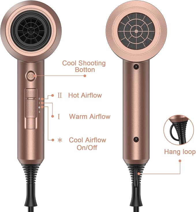 slopehill Professional Ionic Hair Dryer, Mocha Mousse | 1800W Fast Drying, Low Noise, 2 Concentrator Nozzles, 1 Diffuser Attachment, Home Salon Travel