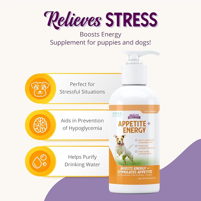 Health Extension Stress Relief Supplement for Dogs, 4oz - Appetite & Energy Boost, Prevents Hypoglycemia, Enriched with Vitamin B