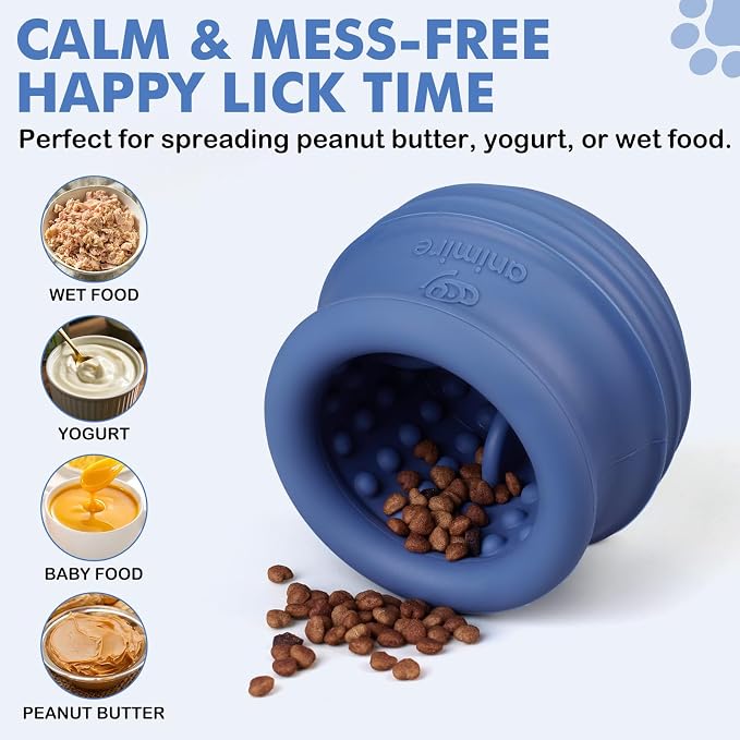 Treat Dispensing Dog Toy, Long-Lasting Interactive Puzzle Toys for Dogs, Stuffable Dog Enrichment Frozen Lick Treat Toy for Boredom, BPA Free Silicone Fetch Catch Chew Toy (Dark Blue,L)
