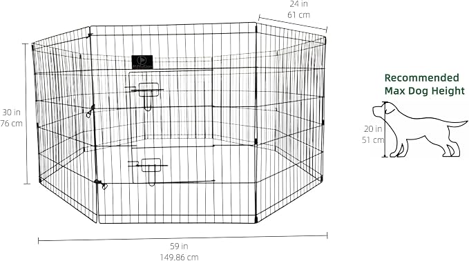 PJYuCien Octagonal Dog Playpen with Top Cover and Bottom Pad - Metal Foldable Exercise Pen, 8 Panels 30" H x 24" W Indoor Outdoor Pet Fence Puppy Crate Kennel, Gray