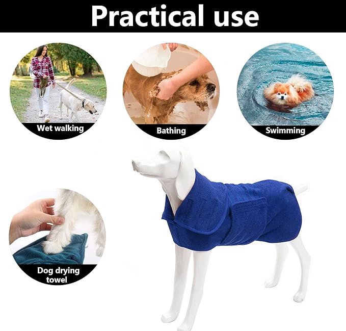 Geyecete Dog Drying Coat - Dog Bathrobe Towel - Microfibre Fast Drying Super Absorbent Pet Cat Bath Robe Towel, Luxuriously Soft - Blue - XXXL