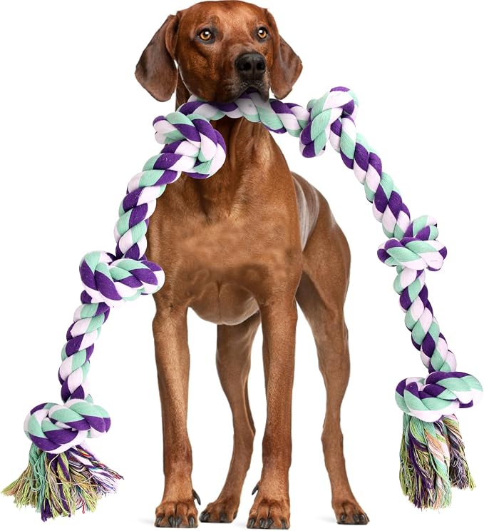 loncoldy Dog Rope Toy 42In 6 Knots Indestructible Natural Cotton - Tough Chew Toys for Medium/Large Breeds Aggressive Chewers, Daily Companionship, Heavy Duty Tug of War Dog Pull Rope Teeth Cleaning