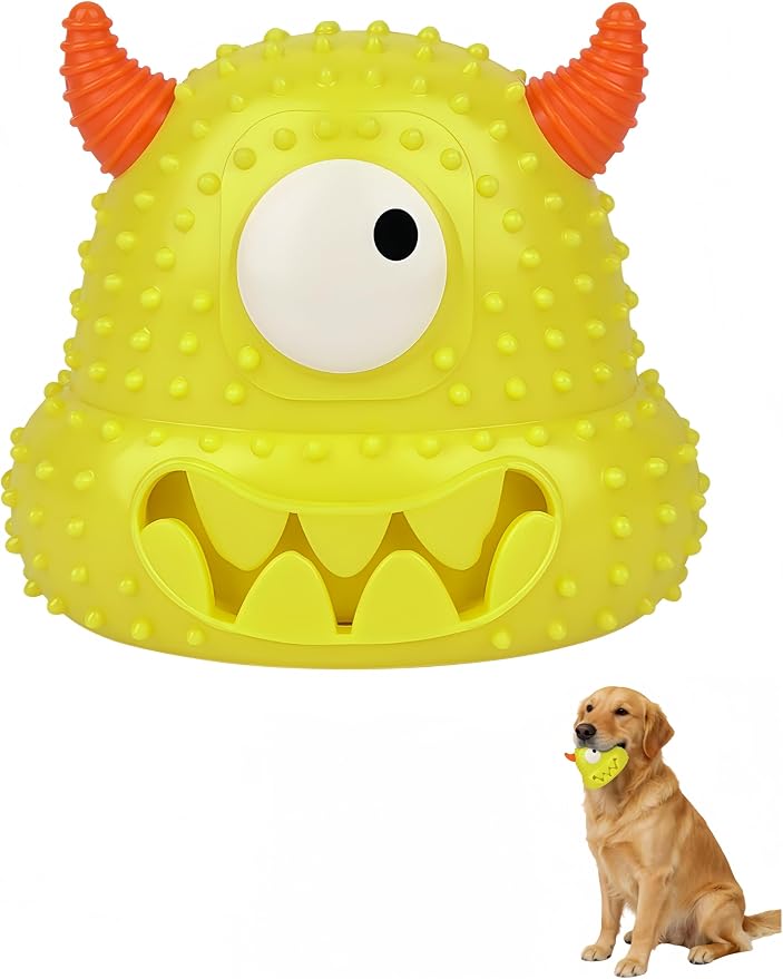 Squeaky Monster Dog Toy, Soft Latex Interactive Toy, Keep Them Busy Tug of War Birthday Dog Chew Toy for Small to Medium Dogs (Yellow)