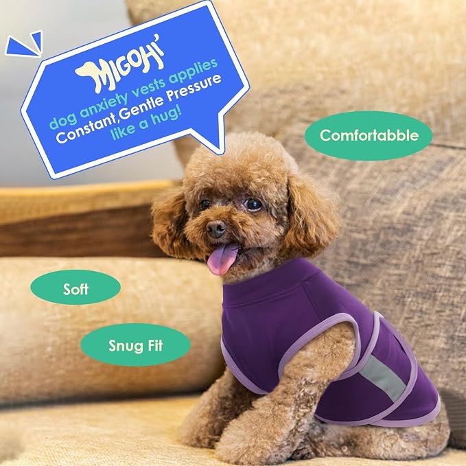 MIGOHI Dog Anxiety Relief Coat,Comfort Anxiety Vest for Dogs,Adjustable Dog Anxiety Calming Wrap for Fireworks,Travel, Separation,Anxiety Jacket for Small Dogs, XS,Purple