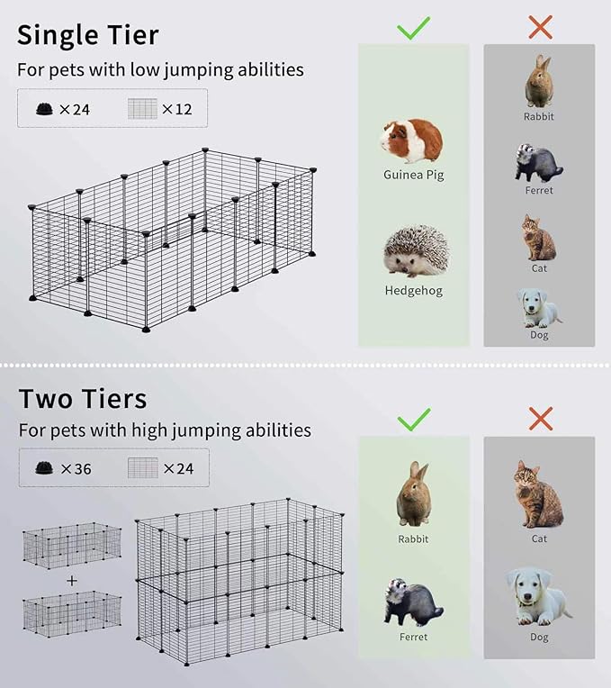 LURIVA Small Animal Playpen, Guinea Pig Cages, Pet Playpen, Rabbit Cage,Small Animal Cage, Puppy Kitten Dog Playpen, Indoor Outdoor Portable Metal Wire Yard Fence,15 X 12 Inch, 16 Panels, Black.
