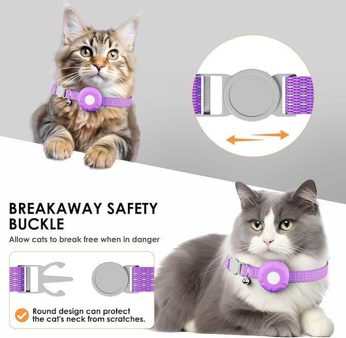 GPS Tracker for Cats, Waterproof GPS Tracker, Compatible with Apple Find My App (Only iOS), No Monthly Fee, Purple