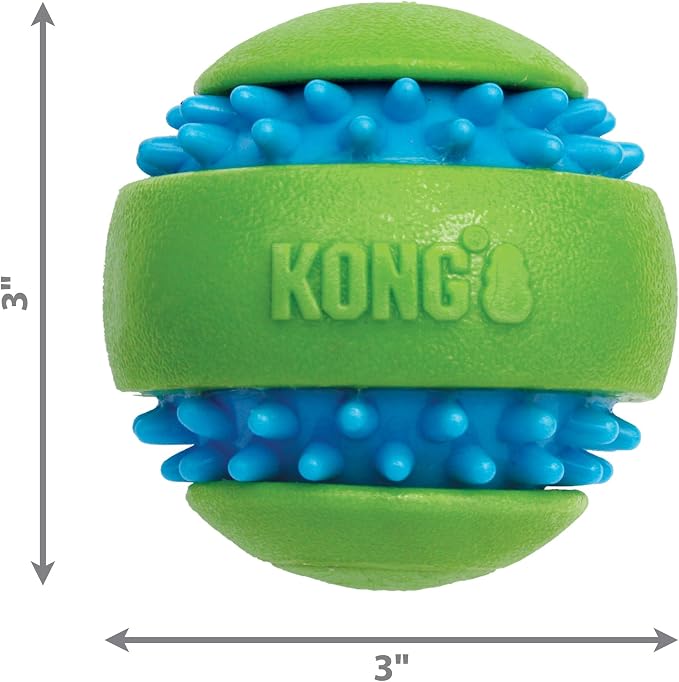 KONG Goomz Dog Toy – Durable Squeaky Chew Ball for Dental Health, Teeth & Gums Massage, Indoor/Outdoor Fetch Play (Football/Ball Combo)