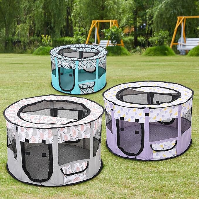 Foldable Pet Playpen Tent in Oxford Cloth and Mesh for Cats and Dogs