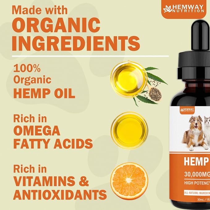 (2-Pack) Organic Hemp Oil for Dogs and Cats, Omega, 2-Pack