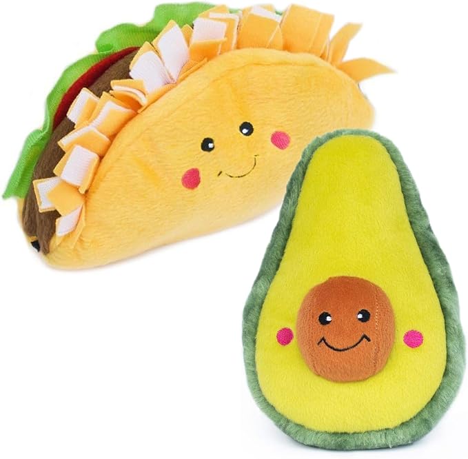 ZippyPaws NomNomz Dog Squeaky Toys to Keep Them Busy - Taco & Avocado | Funny Food Plush for Small & Medium Dogs, Cute Stuffed Puppy Toy, Pet Products, Gift for Dogs of All Breeds, Soft and Cuddly